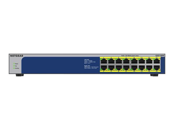 NETGEAR GS516PP - switch - 16 ports - unmanaged - rack-mountabl (GS516PP-100NAS)